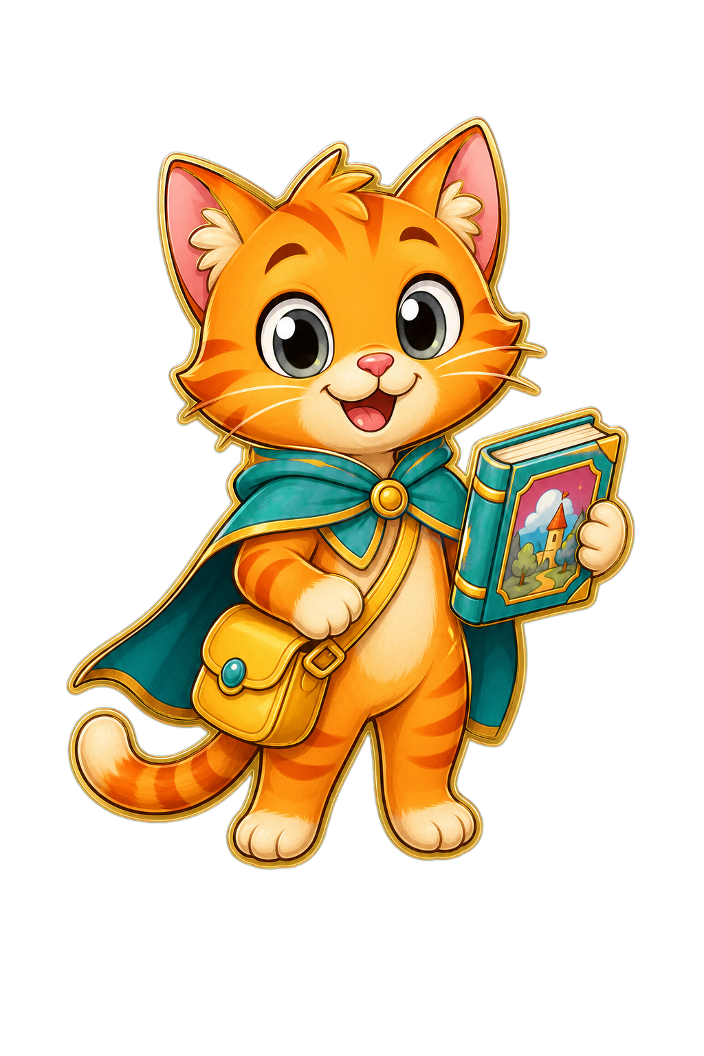 Gato infantil aventurero con libro