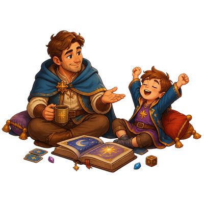 Padre y niño tomando una pausa del juego